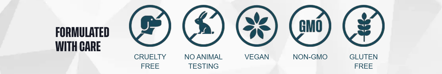 丁寧に配合 — クルエルティフリー、動物実験なし、ビーガン、ノンGMO、グルテンフリー