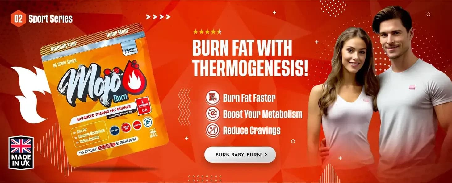Mojo Burn アドバンストサーモ脂肪燃焼 — 熱生成で脂肪を燃焼：より速く脂肪を燃やし、代謝をアップ、食欲を抑制。バーン、ベイビー、バーン！