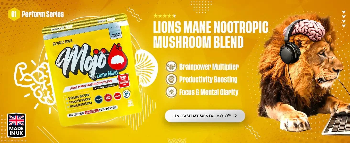 Mojo Lions Mind — ライオンズメイン ノーotropic キノコブレンド：脳力倍増、生産性向上、集中力と精神的な冴え。メンタル Mojo を解放する。