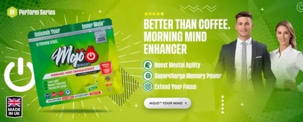 Mojo Kickstart モーニングマインドエンハンスメント — コーヒーより優秀、朝の脳力ブースター：心の敏捷性をブースト、記憶力をスーパーチャージ、集中力を延長。Mojo で心をブースト。